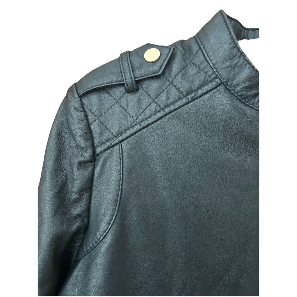 Guess Women’s Black Leather Moto Quilted Shoulder Gold Zips Biker Jacket Size M - Picture 3 of 16